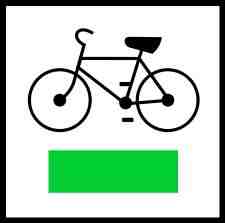 После знака продолжение поездки - белая квадратная доска с черным велосипедом и поясом одного из цветов, упомянутых выше